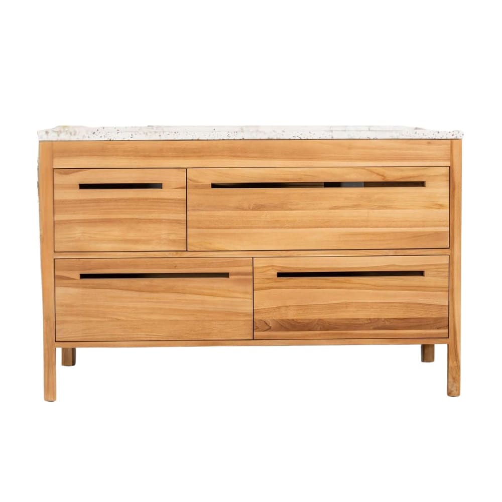 Meuble salle de bain en teck et terrazzo crème 140cm