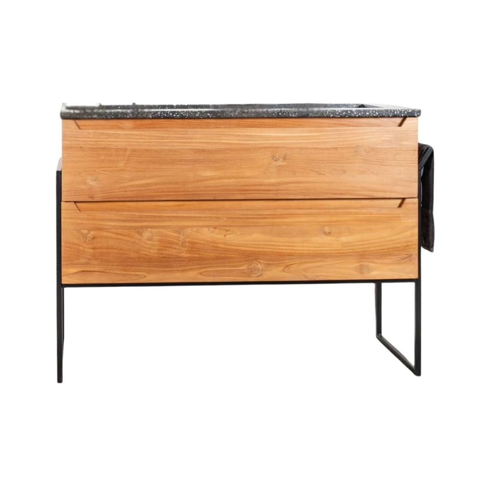 Meuble salle de bain en teck et Terrazzo noir 120cm