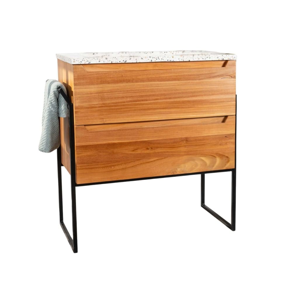 Meuble salle de bain en teck et terrazzo crème 80cm