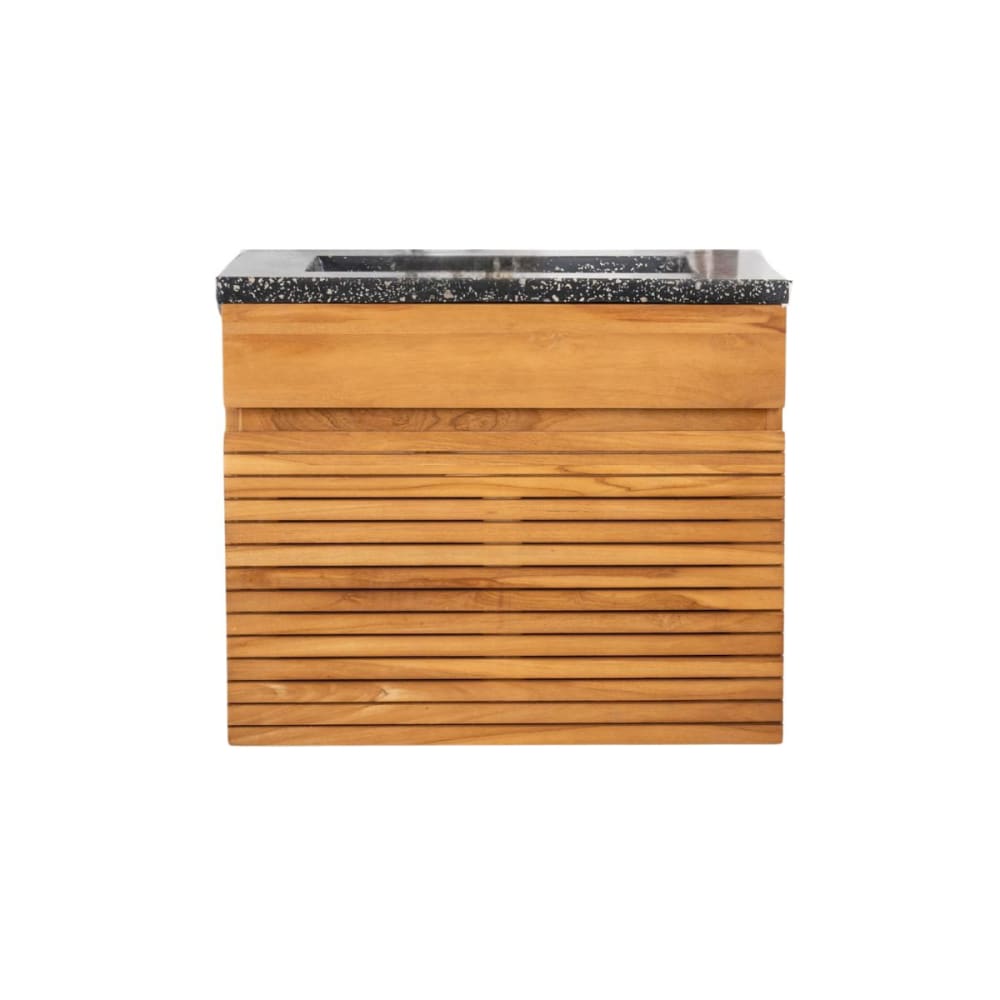 Meuble salle de bain en teck et terrazzo noir 60cm