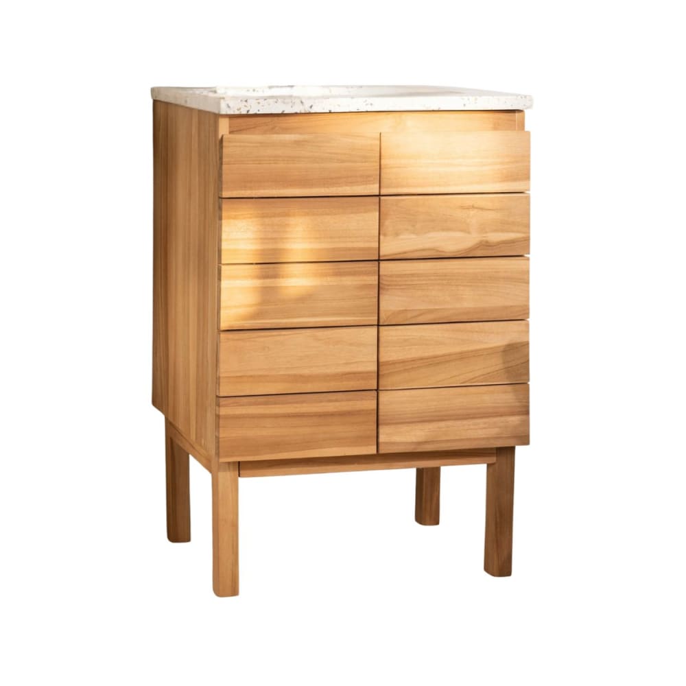 Meuble salle de bain en teck et terrazzo crème 60cm