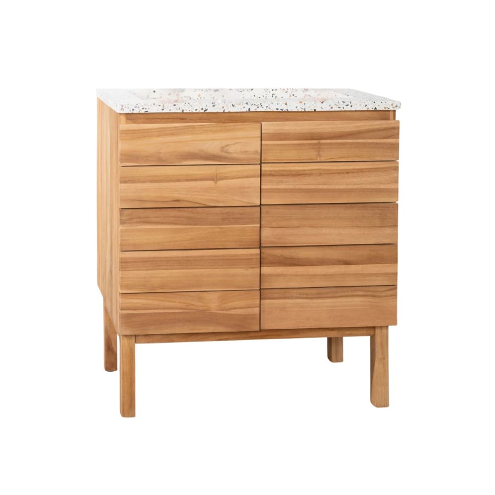 Meuble salle de bain en teck et terrazzo crème 80cm