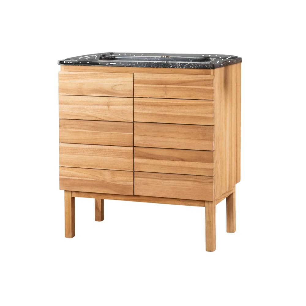 Meuble salle de bain en teck et terrazzo noir 80cm