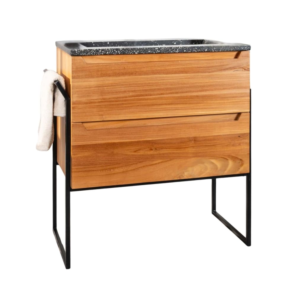 Meuble salle de bain en teck et terrazzo noir 80cm