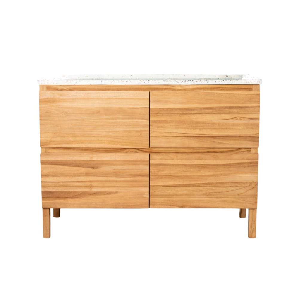 Meuble salle de bain en teck et terrazzo crème 120cm