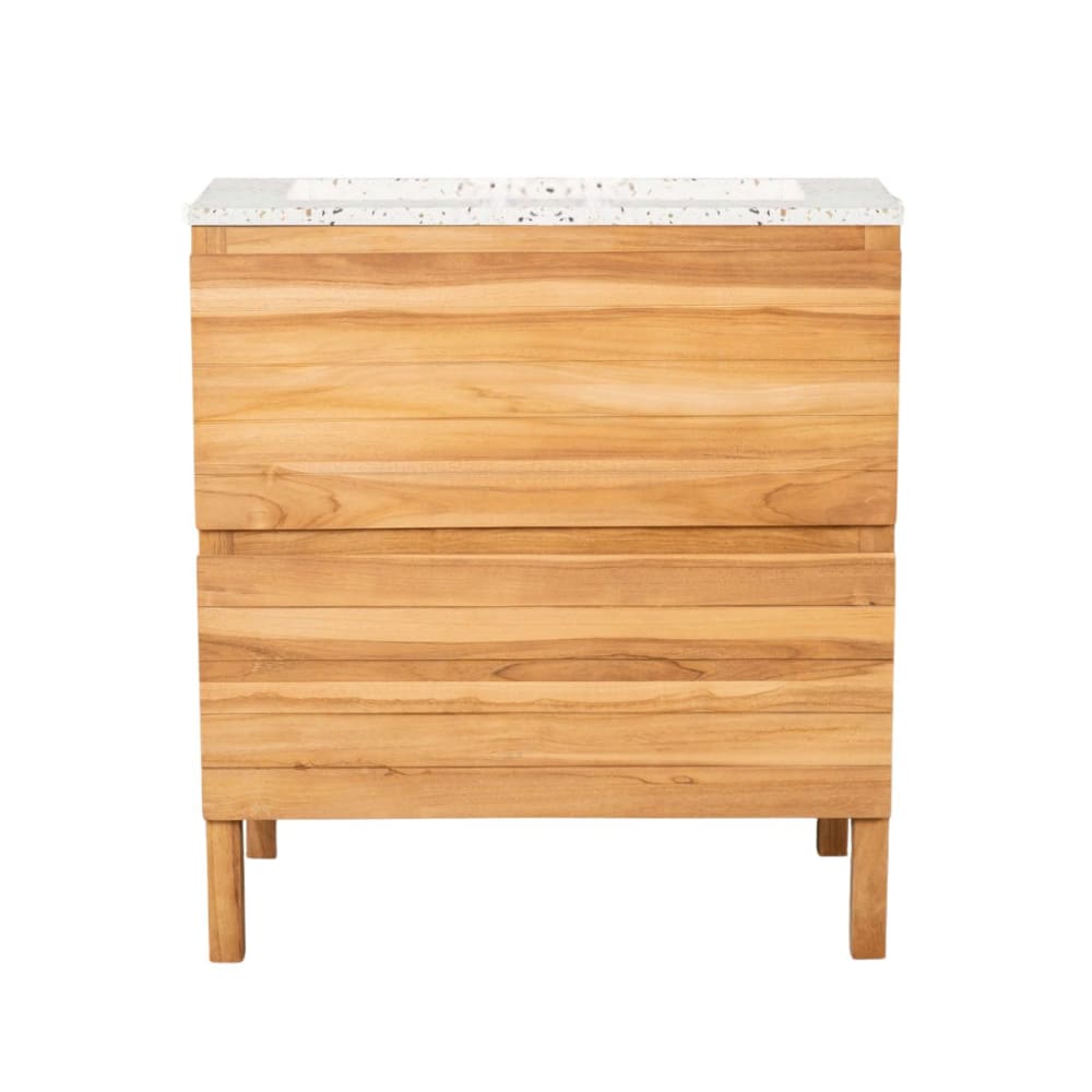 Meuble salle de bain en teck et terrazzo crème 80cm