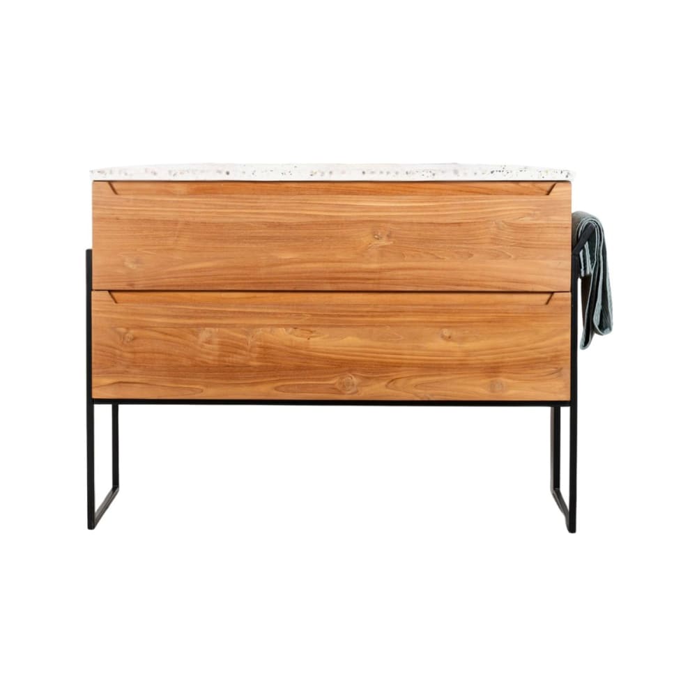 Meuble salle de bain en teck et Terrazzo crème 120cm