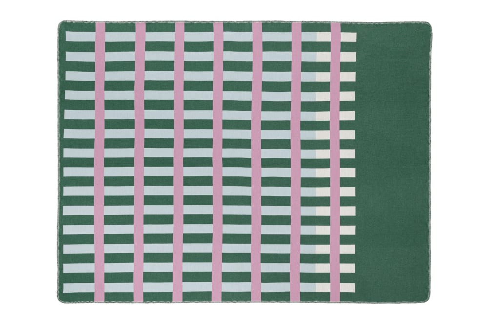 Plaid en coton rayé, vert et lilas