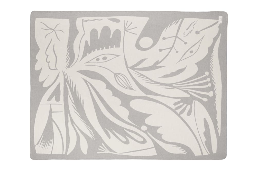 Plaid à motif botanique en coton, gris