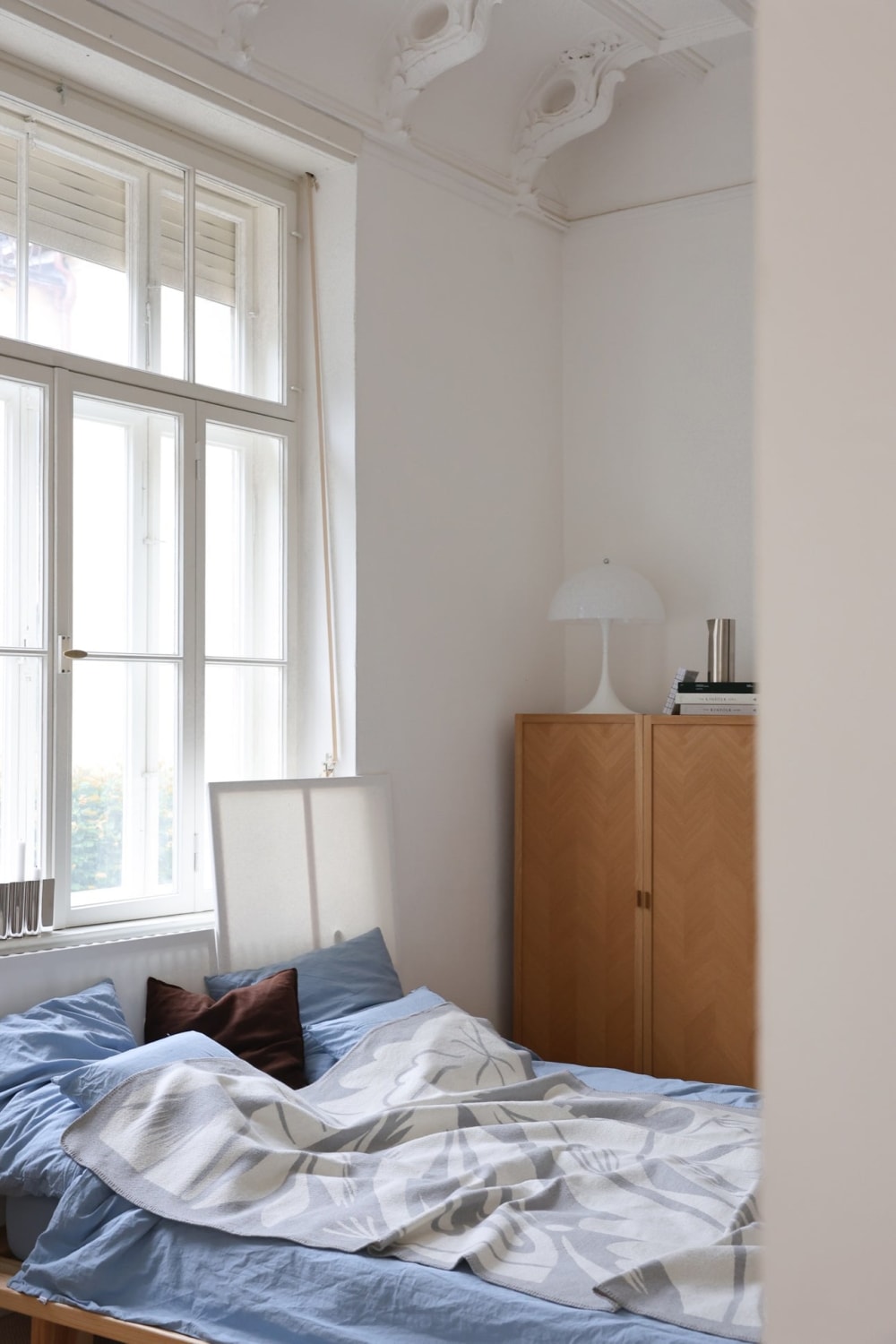 Plaid à motif botanique en coton, gris