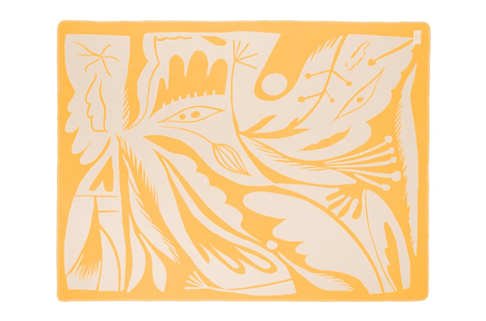 Plaid à motif botanique en coton, jaune