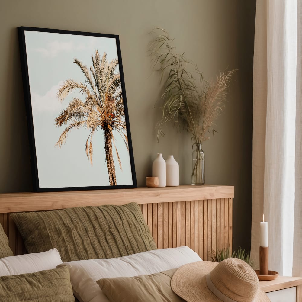 cuadro palmera y cielo marco negro 50x70 cm