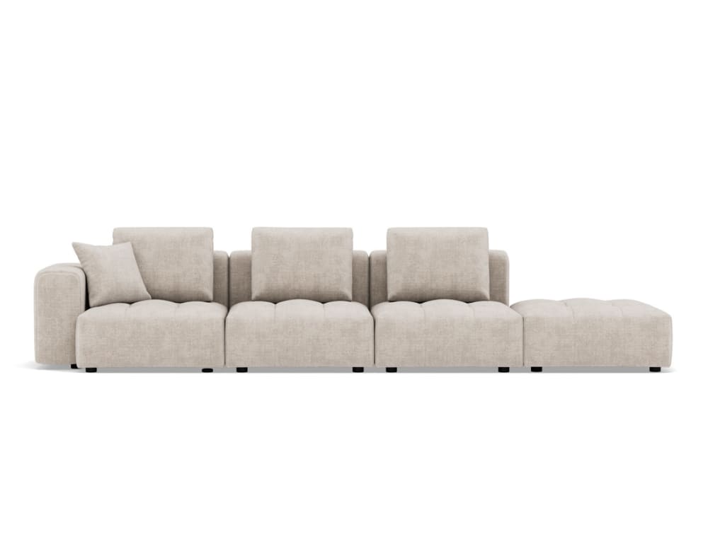 Canapé modulable 4 places angle réversible en velours texturé beige