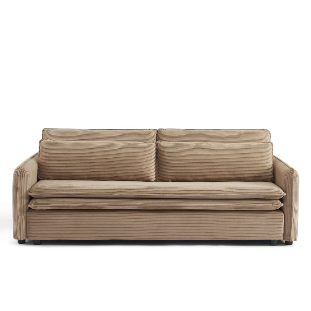 Canapé droit convertible en velours côtelé 3 places taupe