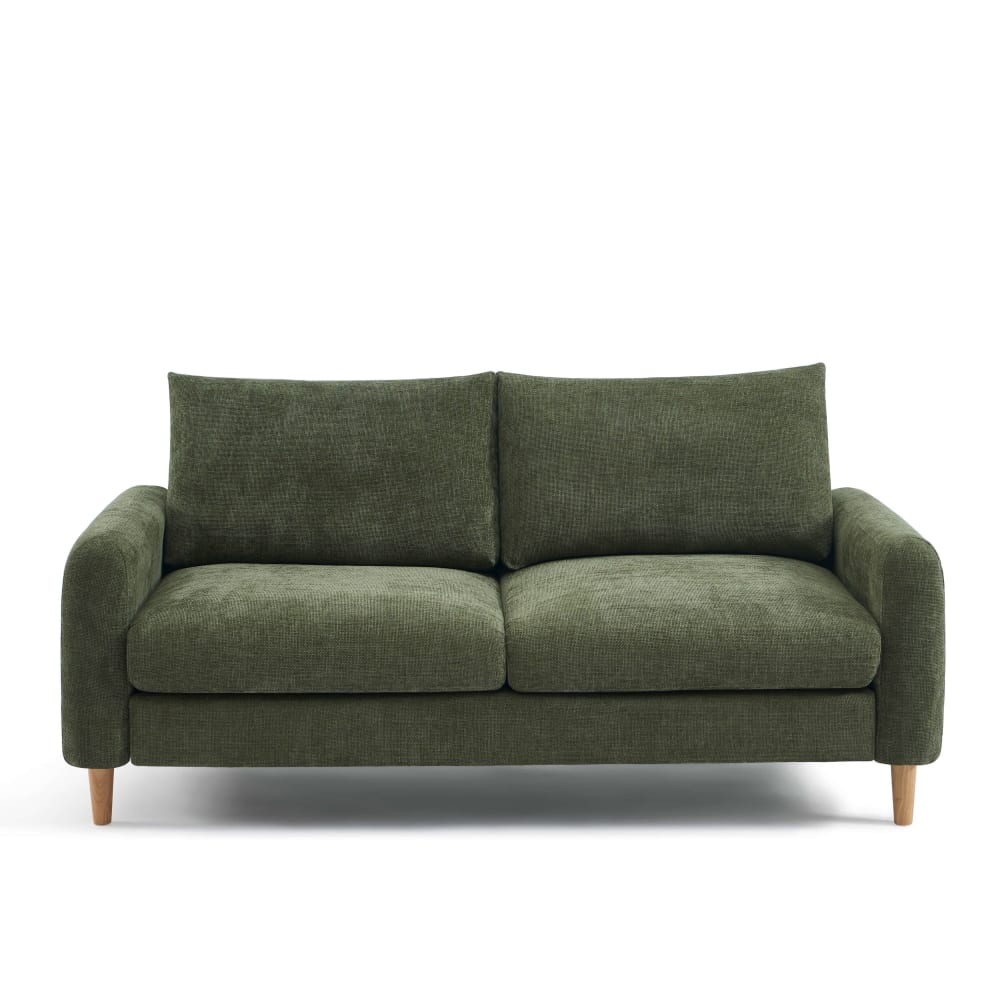 Canapé droit en tissu chenille 3 places vert