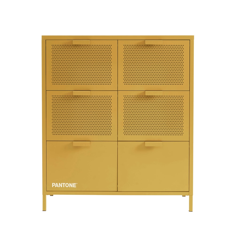 Commode métal jaune moutarde 6 tiroirs 90cm — Beyit
