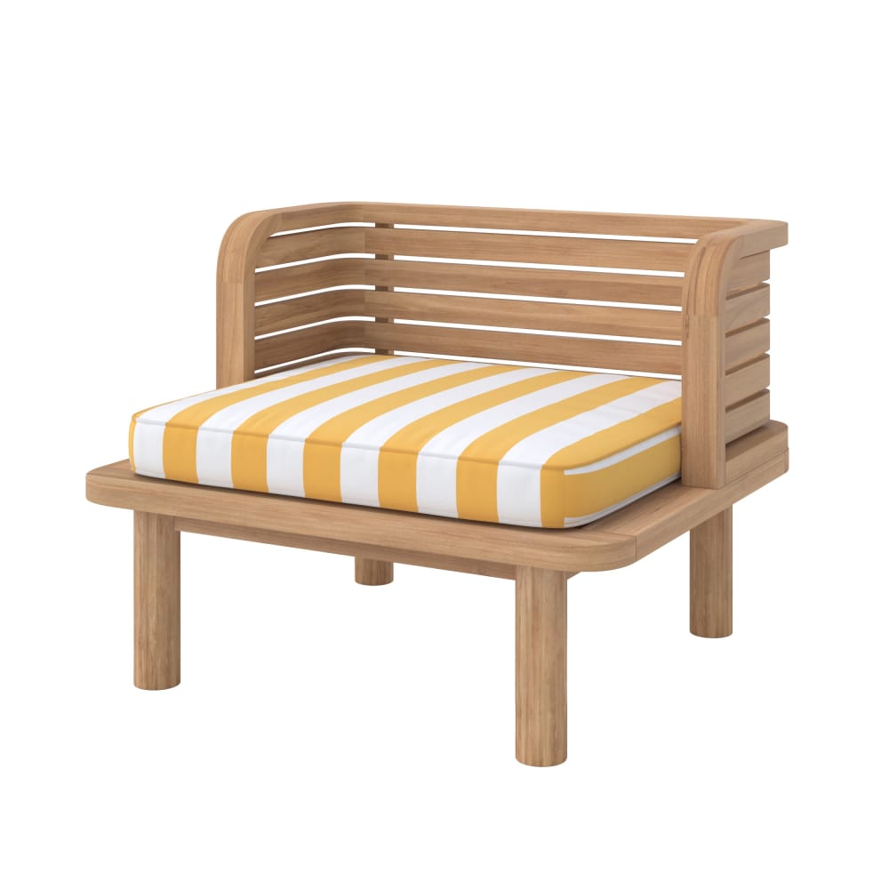 Fauteuil de jardin en teck massif et coussin rayé jaune