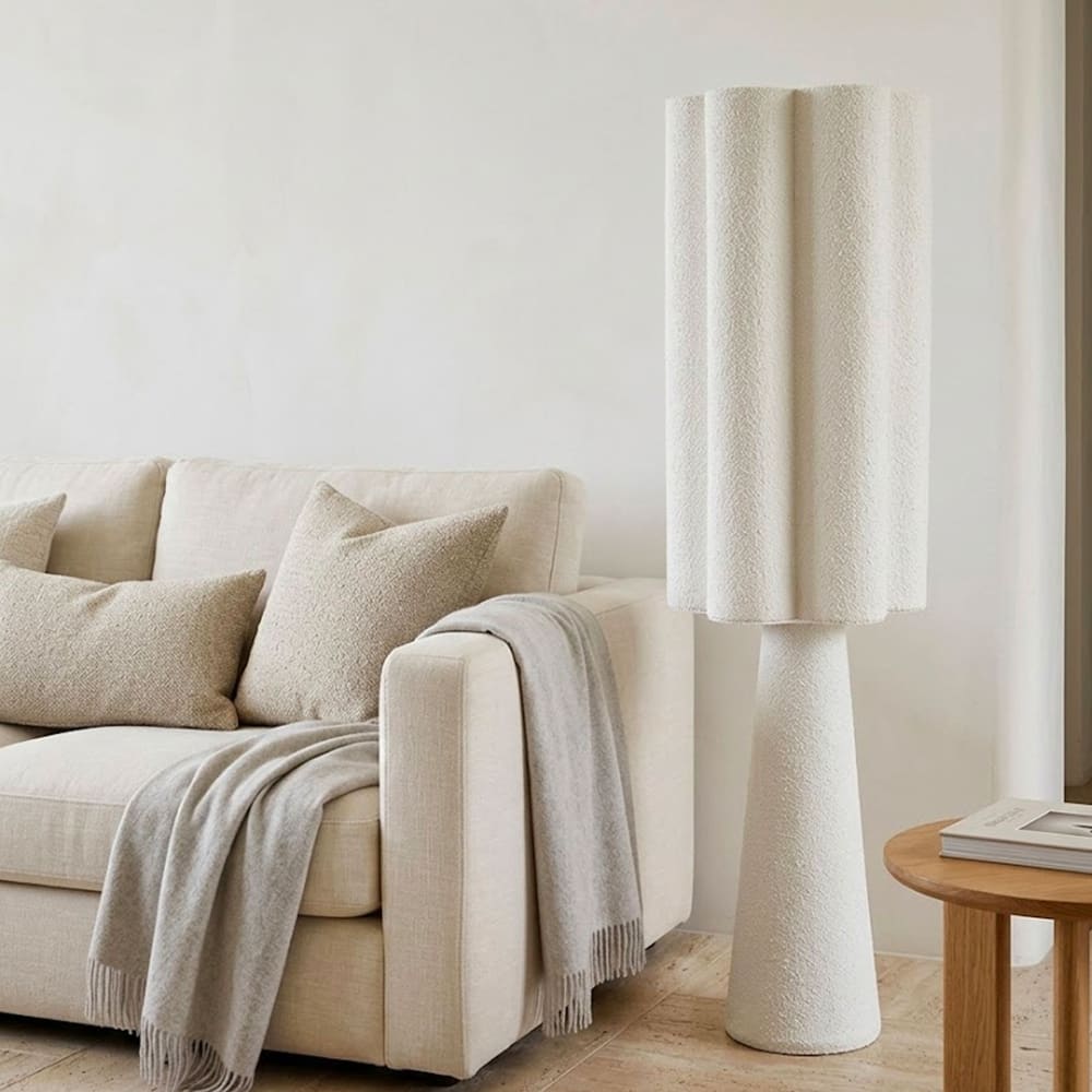 Lampadaire fleur tissu blanc rugueux 30x30x130cm — vue 4