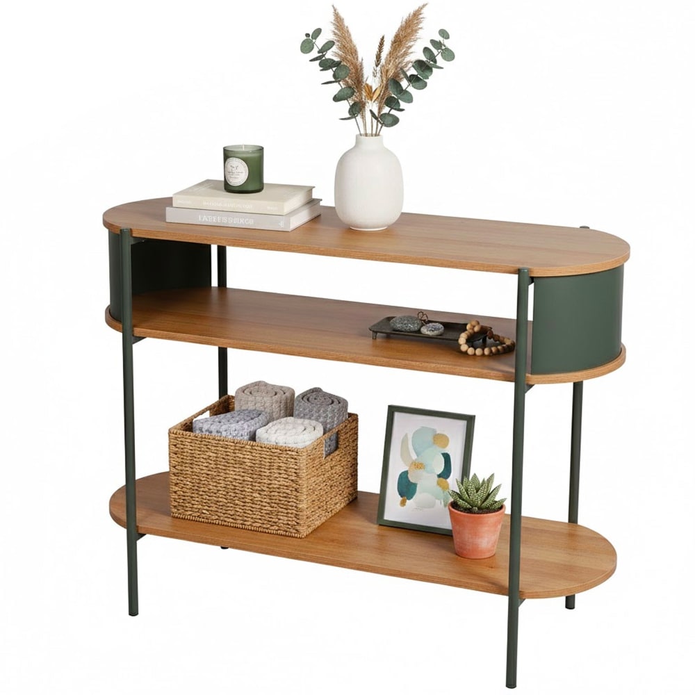 Console d'entrée 2 niveaux bois et verts 100x39x76cm