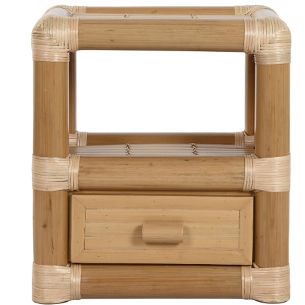 Table de chevet en bambou et rotin 1 tiroir 50x40x55cm