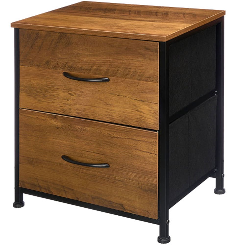 Table de chevet noir et bois 2 tiroirs 40x29.5x49cm