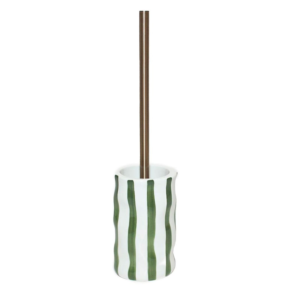 Brosse wc en céramique rayures vert et blanc 10.5x10.5x44cm