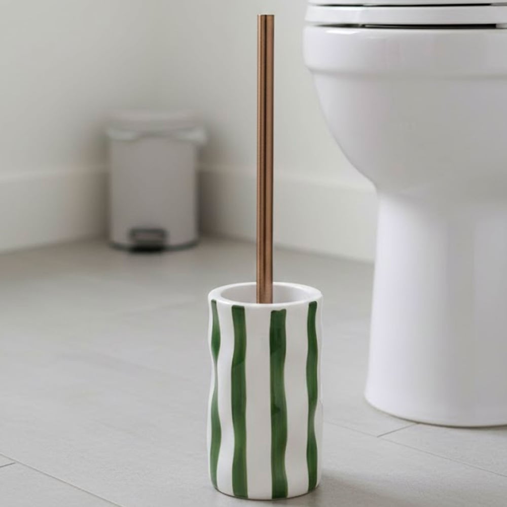 Brosse wc en céramique rayures vert et blanc 10.5x10.5x44cm — vue 4