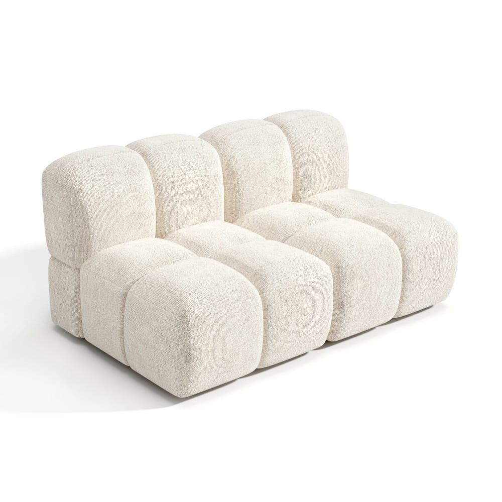 Canapé modulable 3 places velours texturé crème