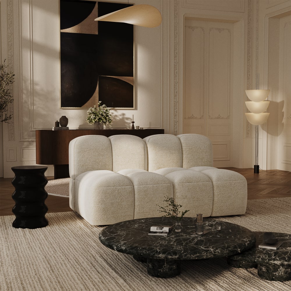 Canapé modulable 3 places en velours texturé crème