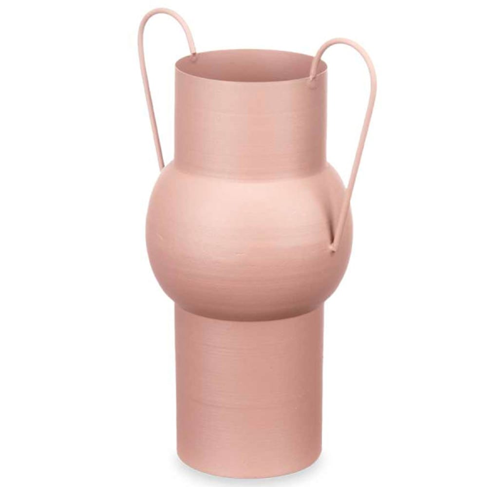 Vase acier double anse beige sable rosé pastel 14x22x32cm