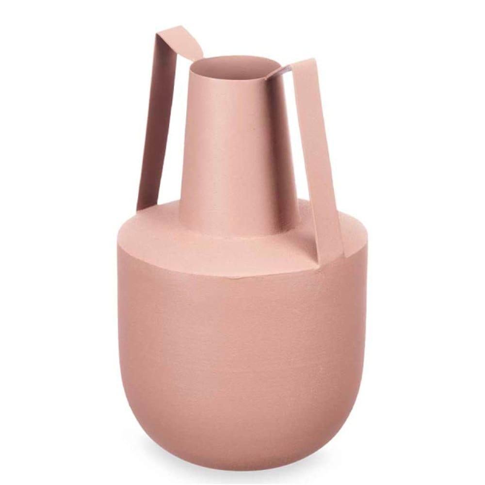 Vase acier double anse beige sable rosé pastel 14x22x32cm