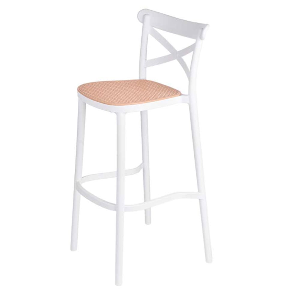 Tabouret de bar blanc effet rotin 47x51x103cm