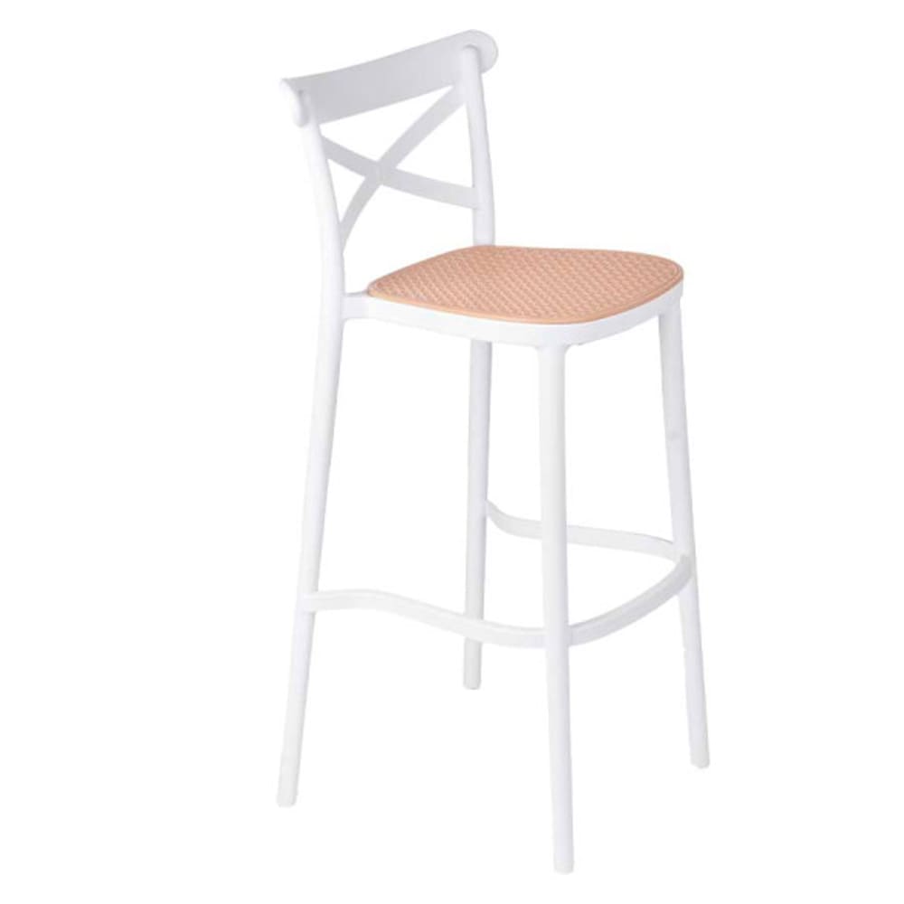 Tabouret de bar blanc effet rotin 47x51x103cm