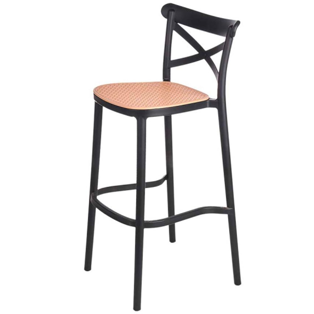 Tabouret de bar noir effet rotin 47x51x103cm