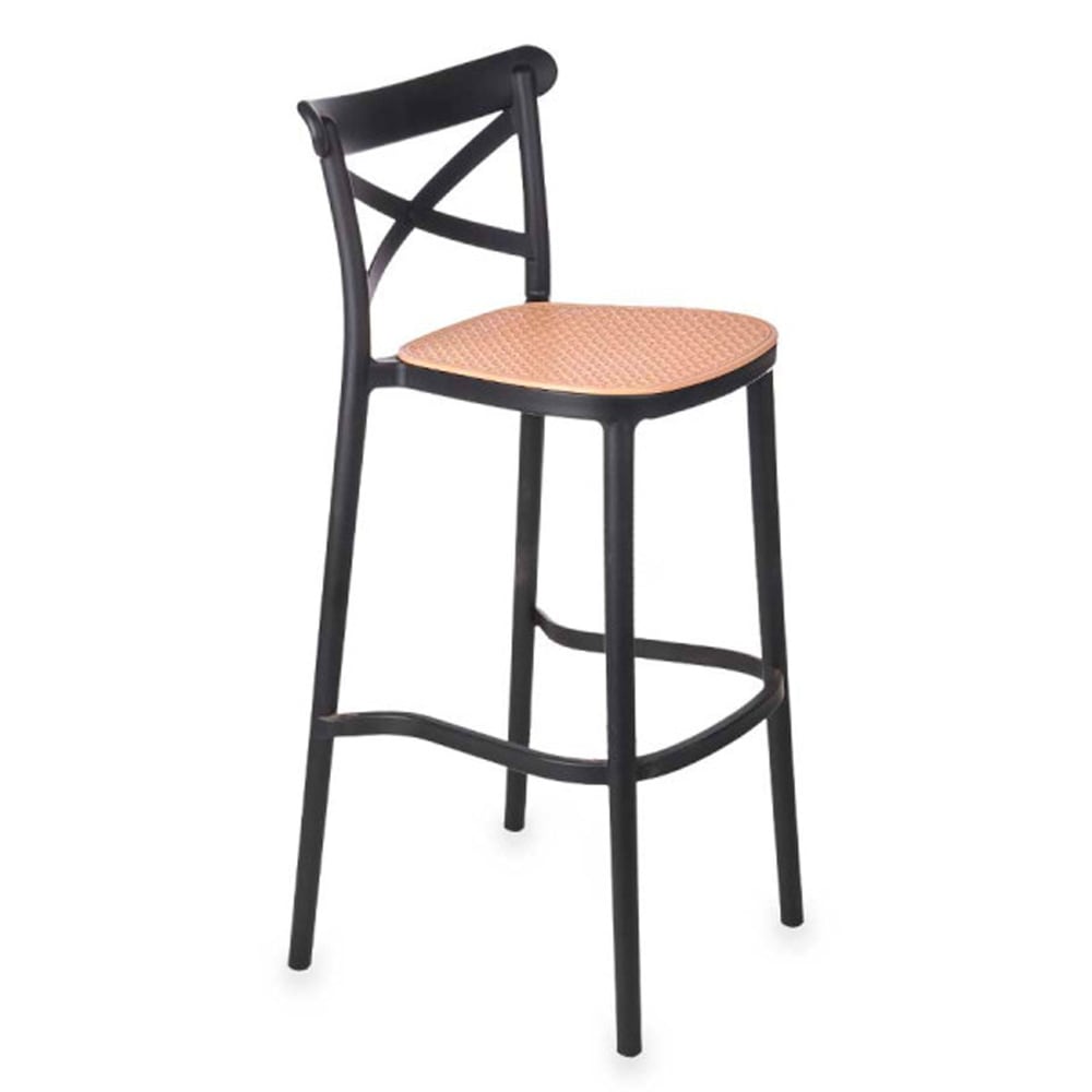 Tabouret de bar noir effet rotin 47x51x103cm