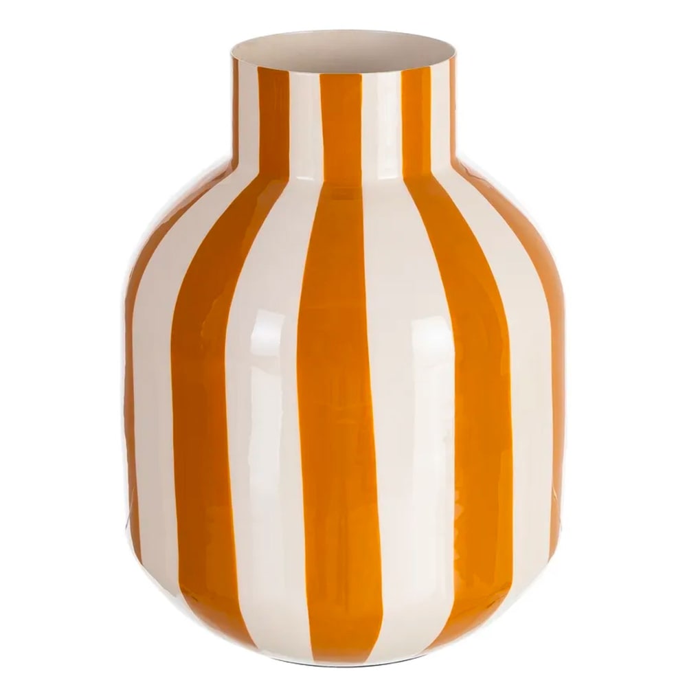 Vase design metal jaune moutarde et blanc 15x15x25cm