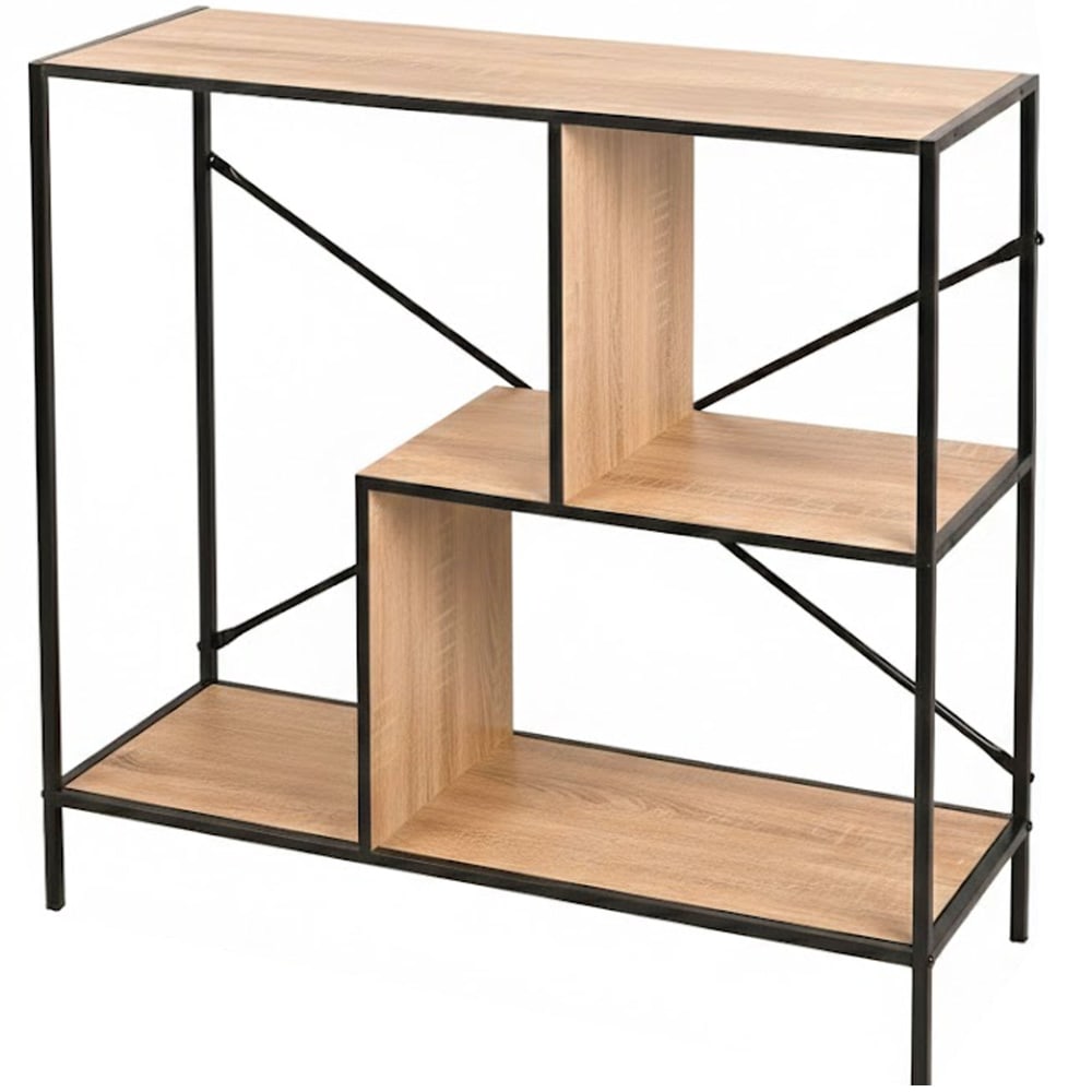 Console 3 plateaux bois et métal noir 80x30x79.5cm