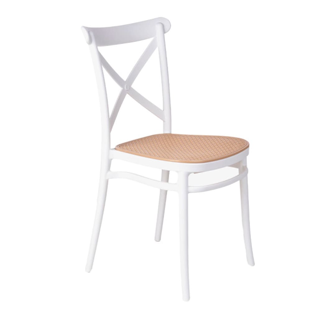 Chaise en plastique blanc et assise effet rotin 51x42x85cm — Beyit