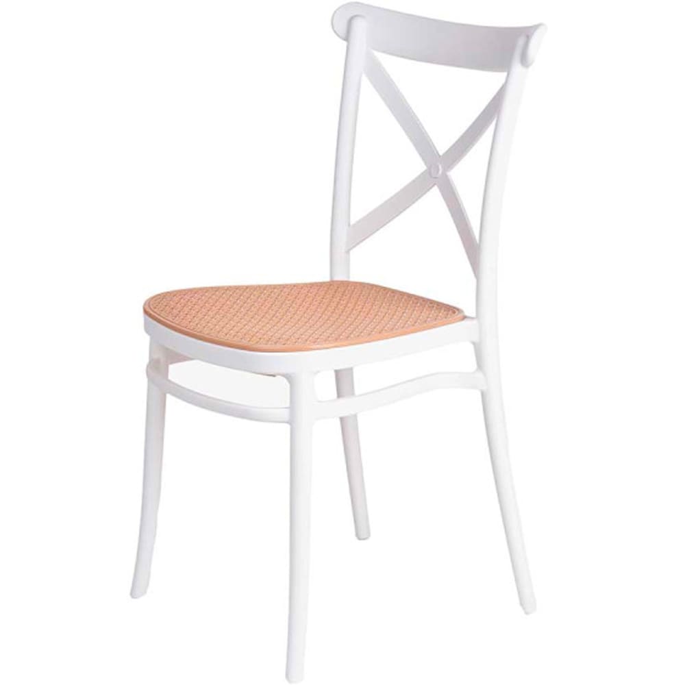 Chaise en plastique blanc et assise effet rotin 51x42x85cm