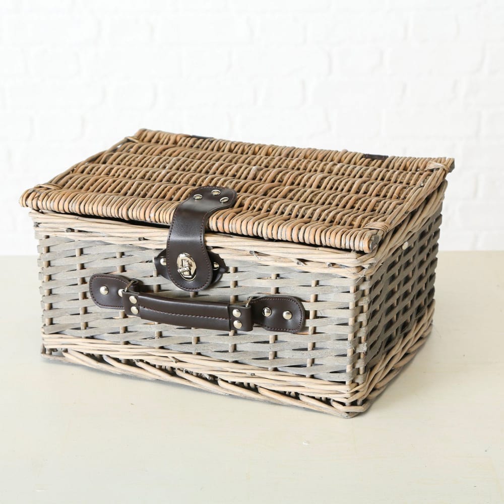 Panier pique-nique bois tressé 14 pièces 38x28x18cm