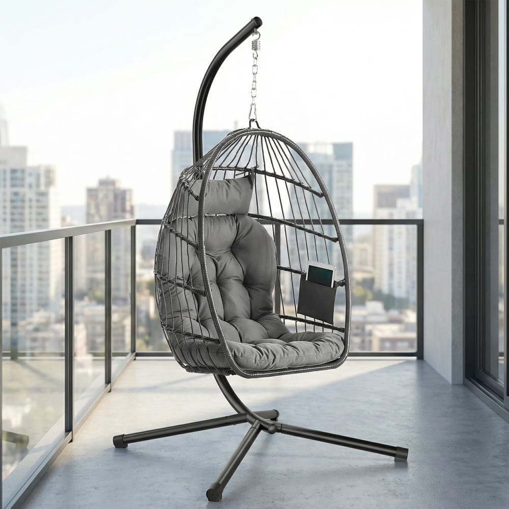 Fauteuil suspendu pliable à hauteur réglable avec coussin gris