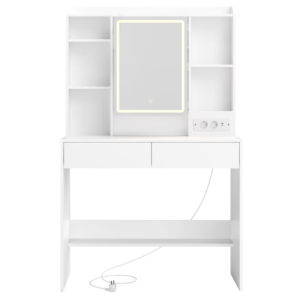 Coiffeuse avec miroir led 3 couleurs luminosité réglable blanc