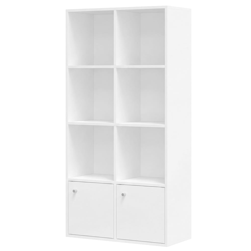 Bibliothèque à 4 niveaux avec 2 portes 29 x 65,8 x 130 cm blanc