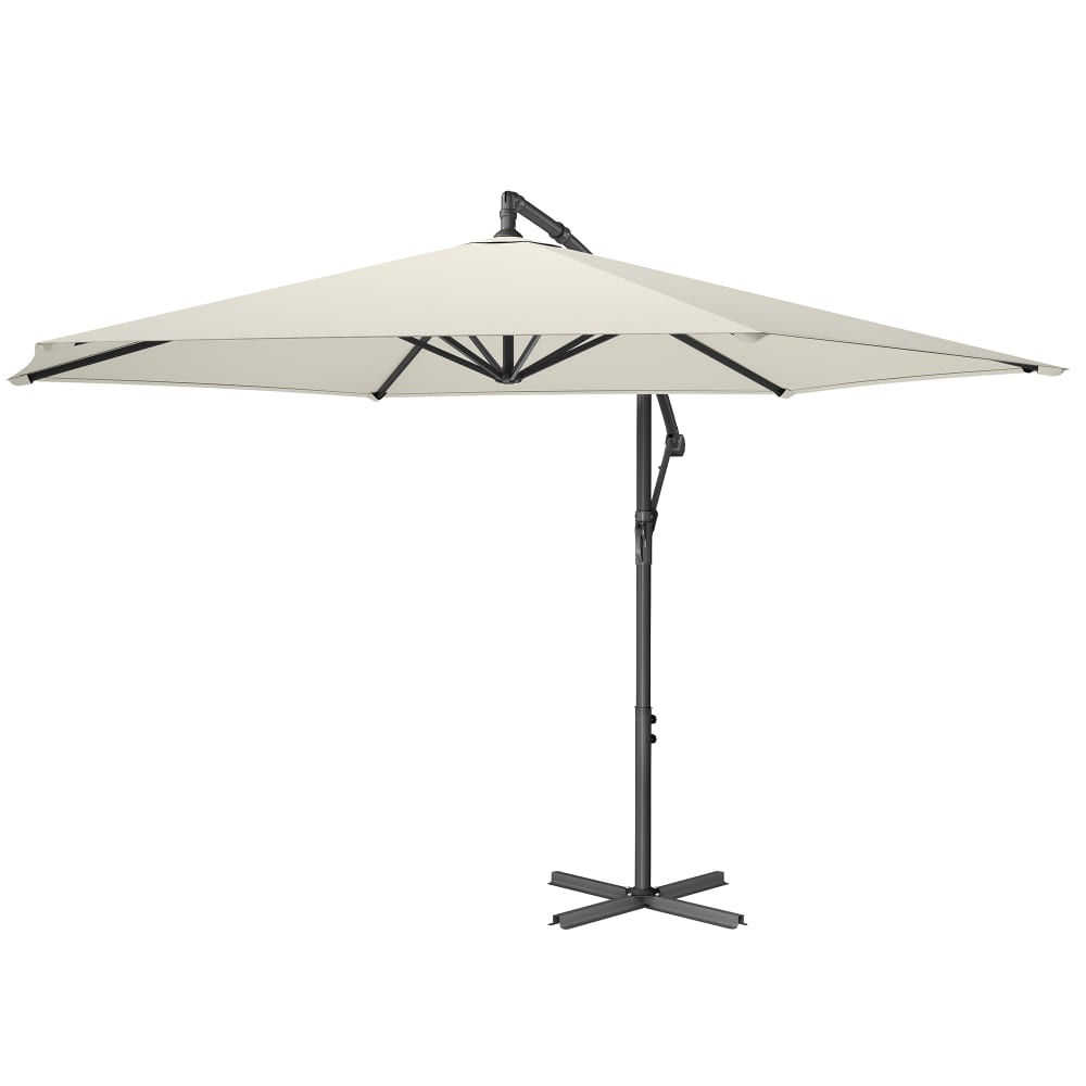 Parasol de 350 cm de diamètre avec socle manivelle d’ouverture beige
