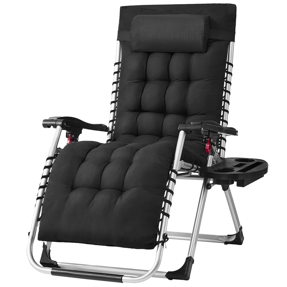 Chaises d'extérieur pliante avec coussin amovible avec tablette noir