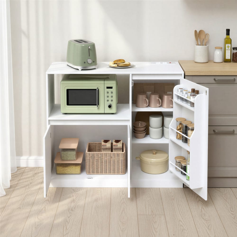 Buffet de cuisine avec étagère micro-ondes plan panneau blanc