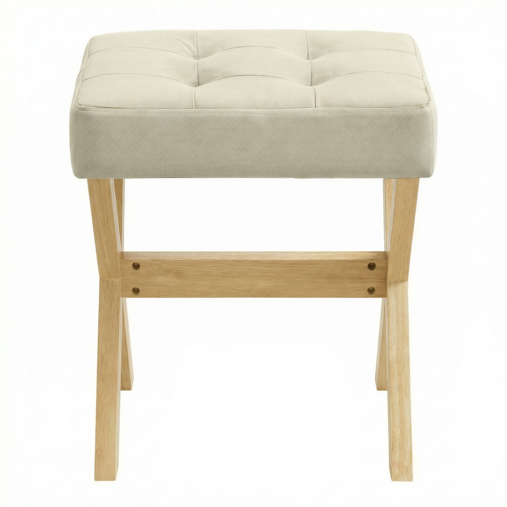 Tabouret de coiffeuse rembourré pied en bois beige et naturel