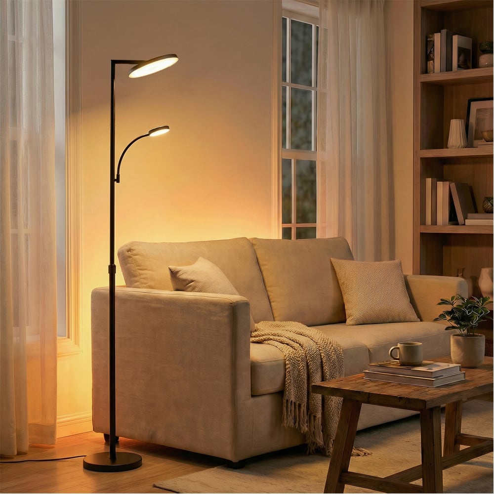 Lampadaire sur pied hauteur ajustable tête pivotante noir — vue 3