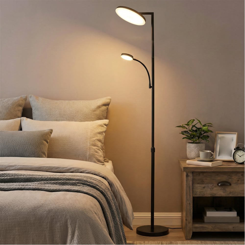 Lampadaire sur pied hauteur ajustable tête pivotante noir — vue 4