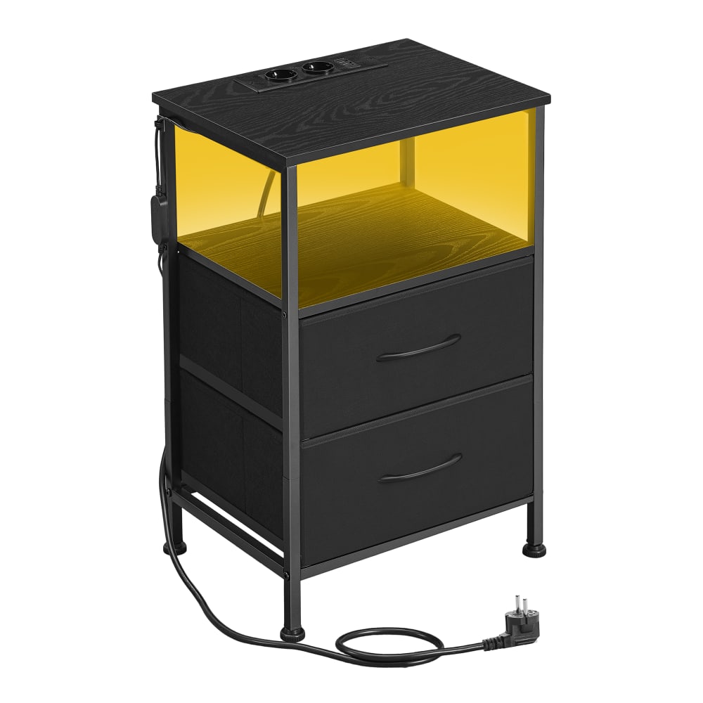Lot de 2 tables de chevet noires avec multiprise et tiroirs Lot de 2 tables de chevet noires avec multiprise et tiroirs